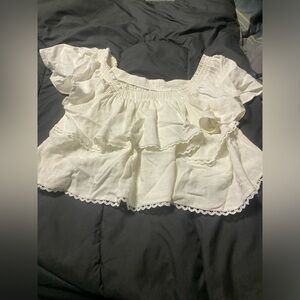 Large cream cropped dress shirt